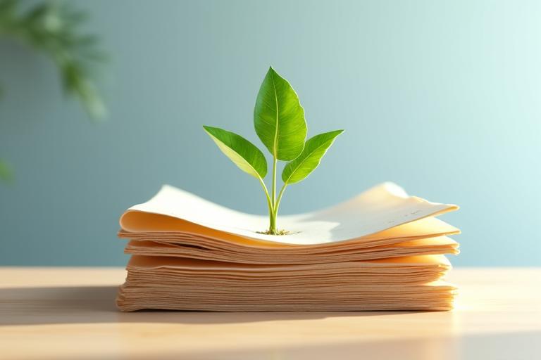 Στοίβα από νομικά έγγραφα με ένα φυτό να φυτρώνει ανάμεσά τους, συμβολίζοντας τη διαφάνεια και τη νομική βάση των υπηρεσιών ευεξίας.